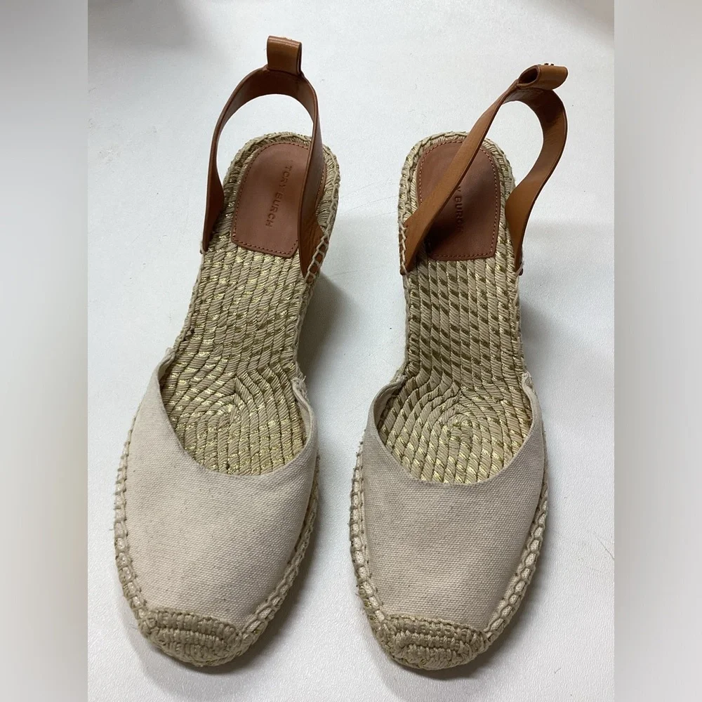 Tory Burch Beige Espadrille Wedge Sandals‎ Size 10.5